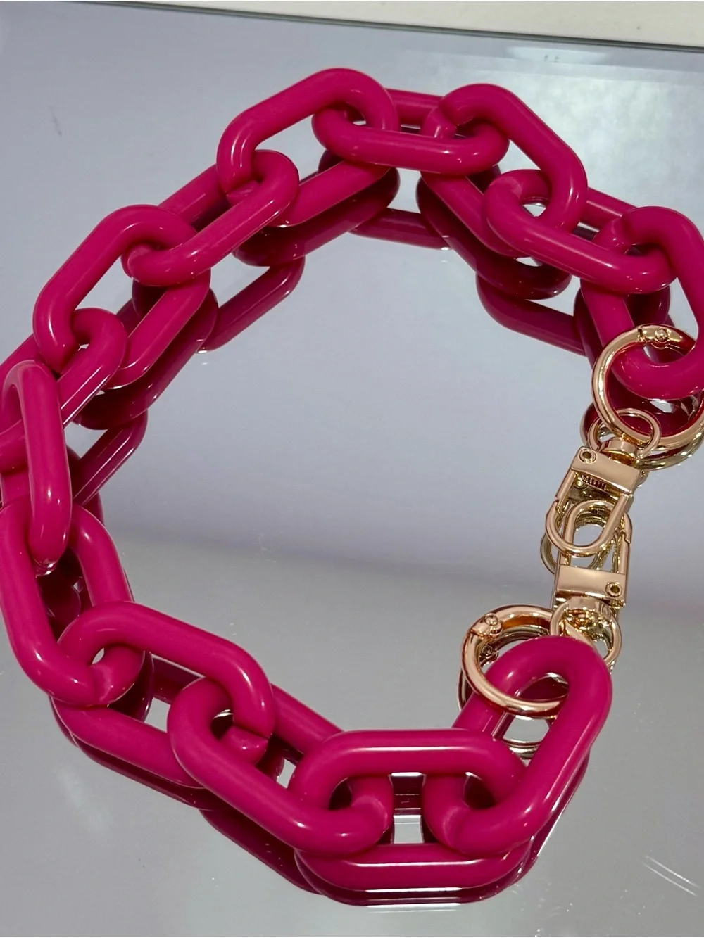 New Fuchsia Links Bag Chain with Gold Hardware